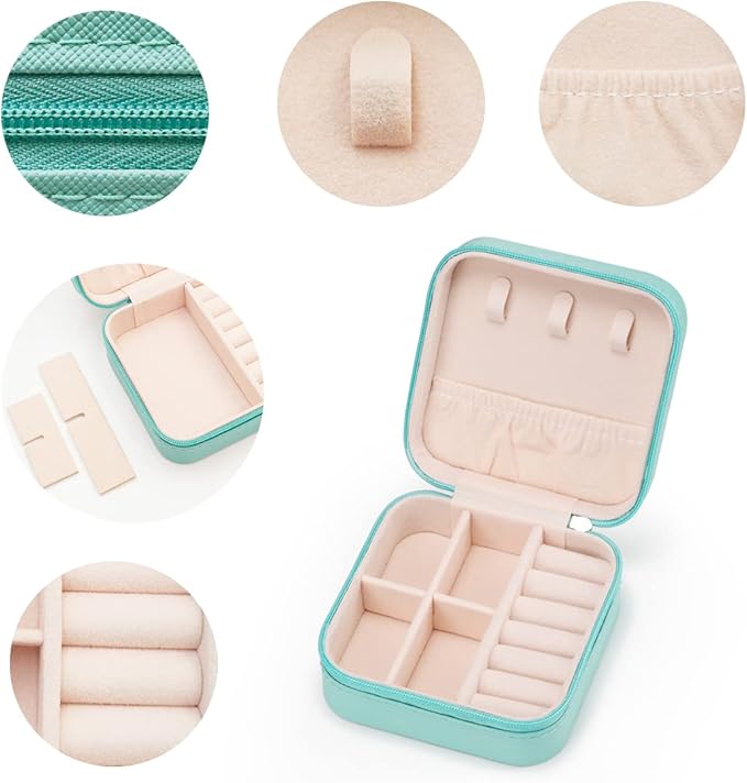 5pack/PU Leather Travel Jewelry Case, Mini Jewelry Box, Small Jewelry Organizer Portable Display Jewelry Storage Case for Rings Earrings Necklace Bracelet Bangle for Girls Women(Blue)