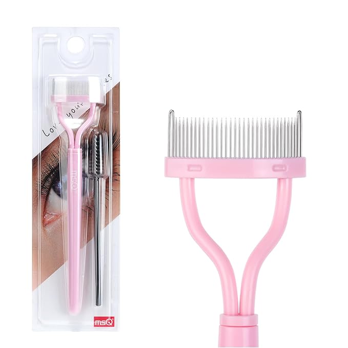 Eyelash Comb Separator MSQ Eyelash Mascara Brush and Comb Lash Separator With Comb Cover Arc Designed Cosmetic Brushes Tool Pink (Includes a Mascara Wand)
