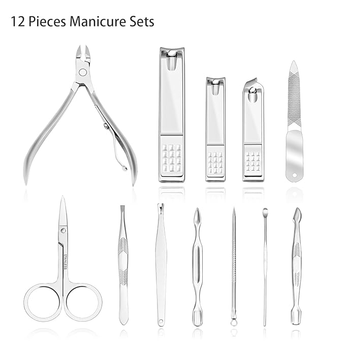 ZIZZON Nail Clippers Kit Manicure Pedicure Set with Holographic Case(Pink)