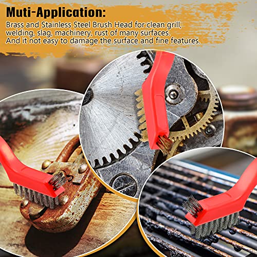 Patelai 10 Pcs Wire Brush Set Stainless Steel Brass Nylon Wire Brushes with Handle for Cleaning Narrow Areas Rust Removal Paint Scrubbing (Classic)