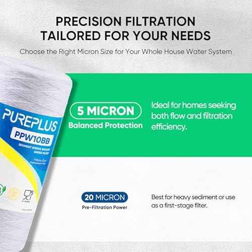 PUREPLUS 5 Micron 10 x 4.5 Whole House String Wound Sediment Filter for Well Water, Replacement Cartridge for 84637, WPX5BB97P, PC10, 355214-45, 355215-45, WP10BB97P, WP5BB97P, 4Pack