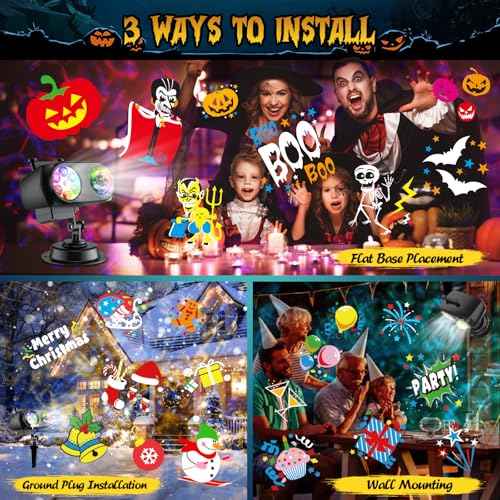 Halloween Christmas Projector Lights Outdoor with 20 Slides/160 Patterns/10 Ocean Wave Effects, Holiday Projection Lights Indoor with Remote & Timer, Waterproof Christmas Light Projector Decorations
