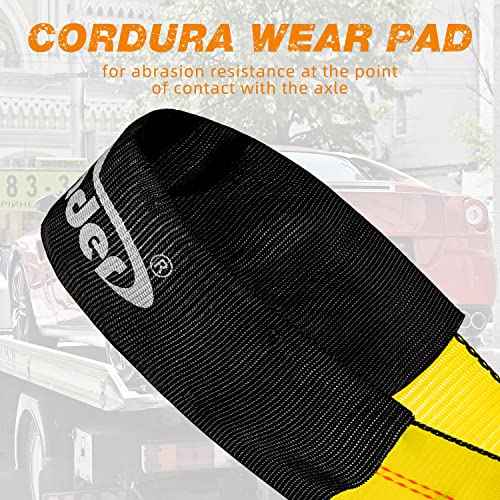 Heavy Duty 4-Pack Axle Tie Down Straps for Trailers - 2" x 114" Car Hauler Straps with Snap Hooks - 10,000 lbs Break Strength, 3300 lbs Capacity - DOT Certified Wheel Tie Downs (Yellow)