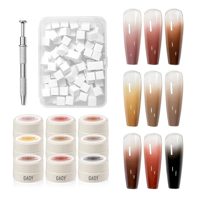 GAOY Ombre Gel Nail Polish Kit, 9 Colors UV LED Painting Gel with Sponges, Long-lasting Soak Off Pigmented Colors, Beginner Friendly Gradient & Aura Nail Art Set for Home & Salon Use