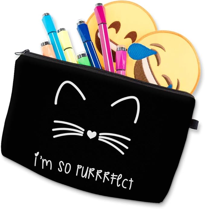 Deanfun Makeup Case Small, Cosmetic Zipper Bag Waterproof for Purse Mini, Women Cute Traveling Accessories Pouch for Ladies Thanksgiving Christmas Gifts(I'm so Perfect Cat D2-51294)