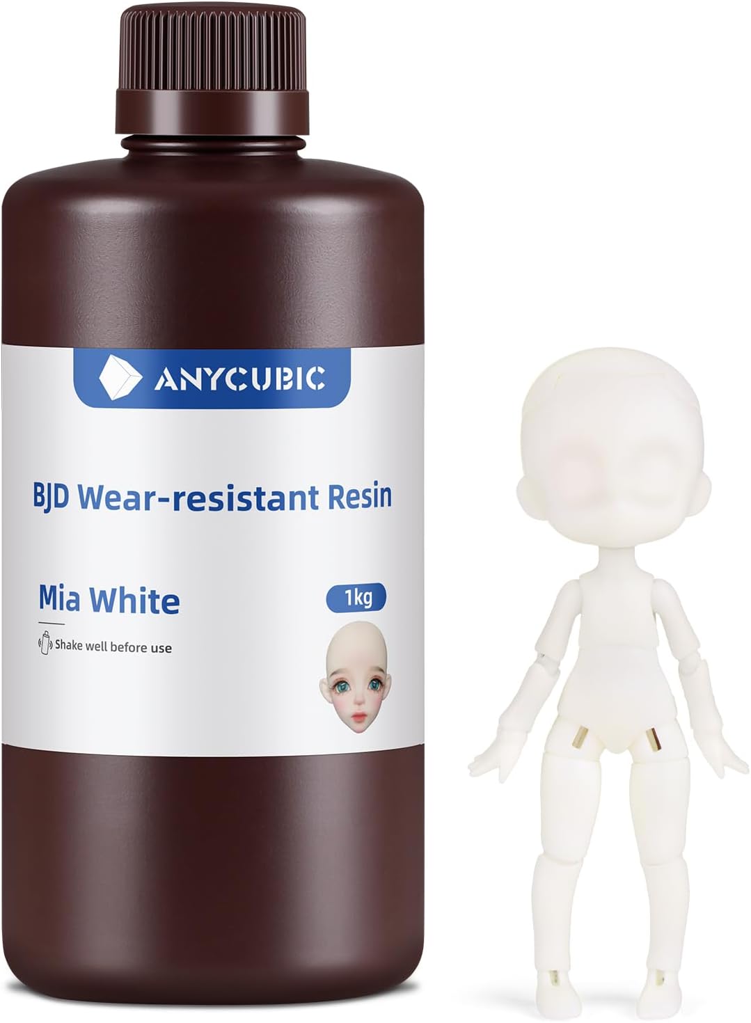 ANYCUBIC BJD Wear-Resistant 3D Printer Resin, Anti-Impact Flexible Joint 3D Resin for Ball-Jointed Dolls, Ideal Skin Tone for Action Figures & Dolls, Mia White, 1kg
