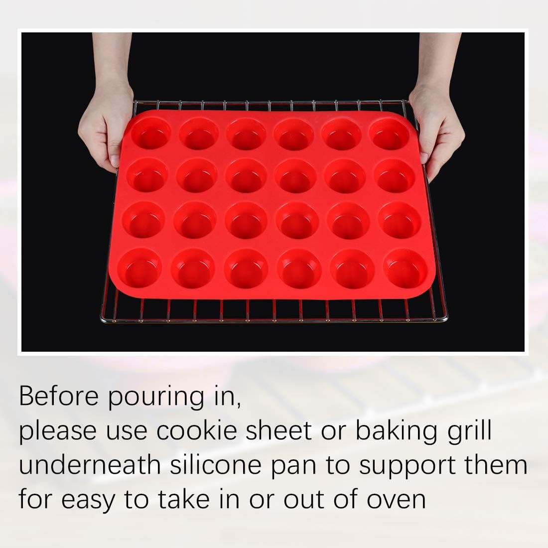 Silicone Mini Muffin Pan, 24 Cups Mini Cupcake Pans Silicone Muffin Tin for Baking Nonstick 2 Pack