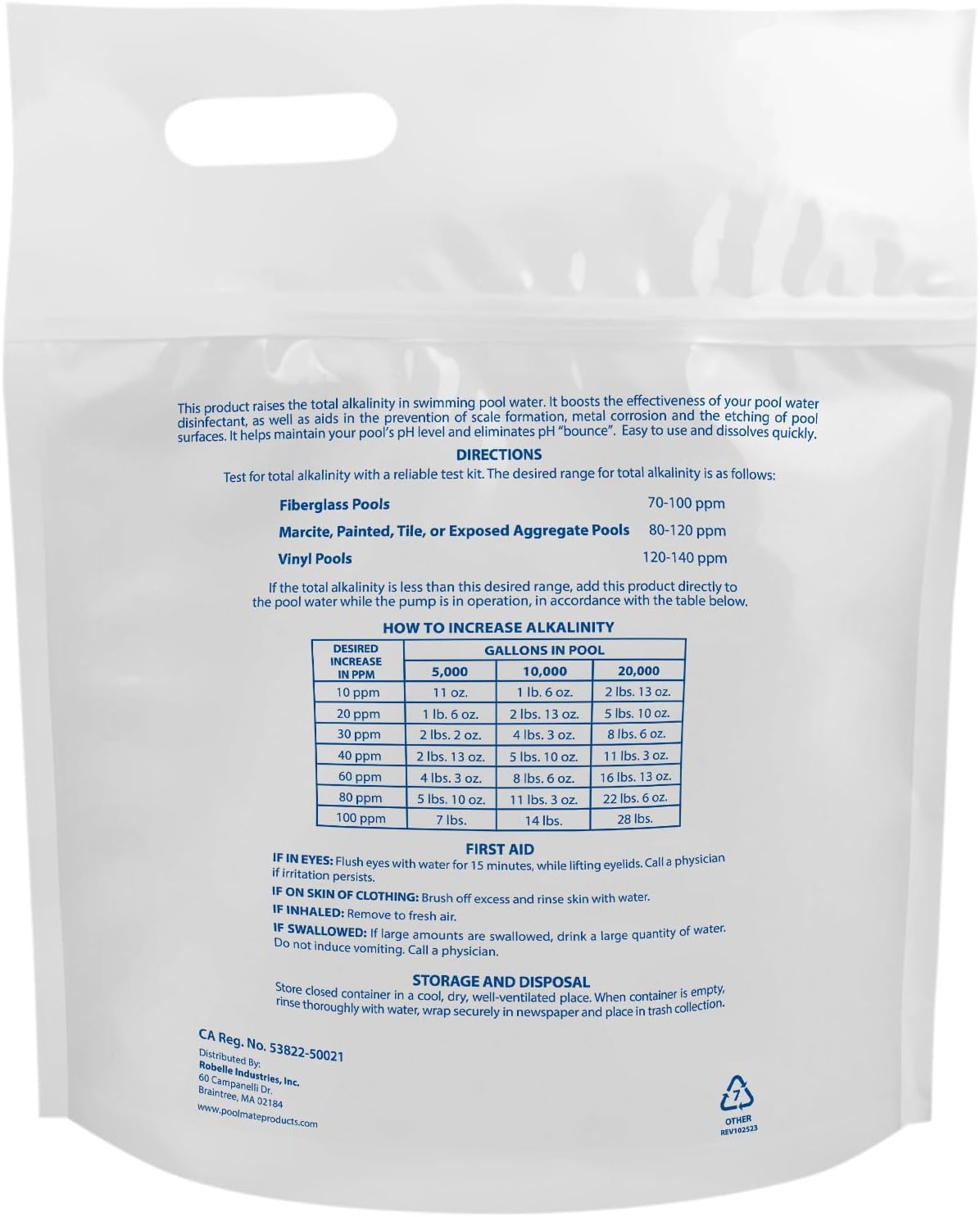 Pool Mate 5-Pounds Premium Alkalinity Increaser for Swimming Pools, 100% Sodium Bicarbonate