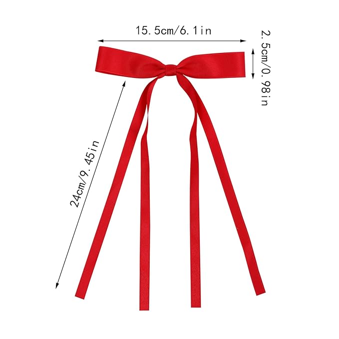 Red Hair Bows Clips Coquette Ribbon Bowknot with Long Tail Princess Hair Bows French Barrettes Hair Accessories for Women Girls 16PCS (Red, Cream)