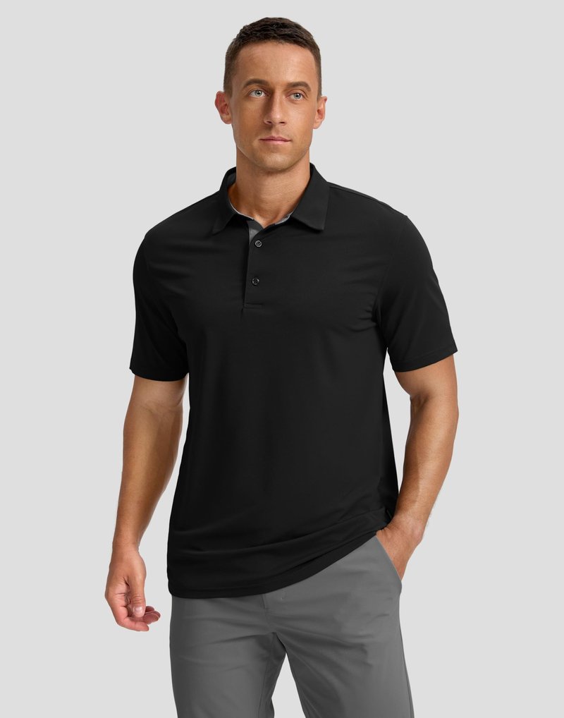 Men's Golf Shirts Dry Fit Moisture Wicking Performance Short Sleeve Collared Polo Shirts for Casual Athletic Business (Yellow, L)