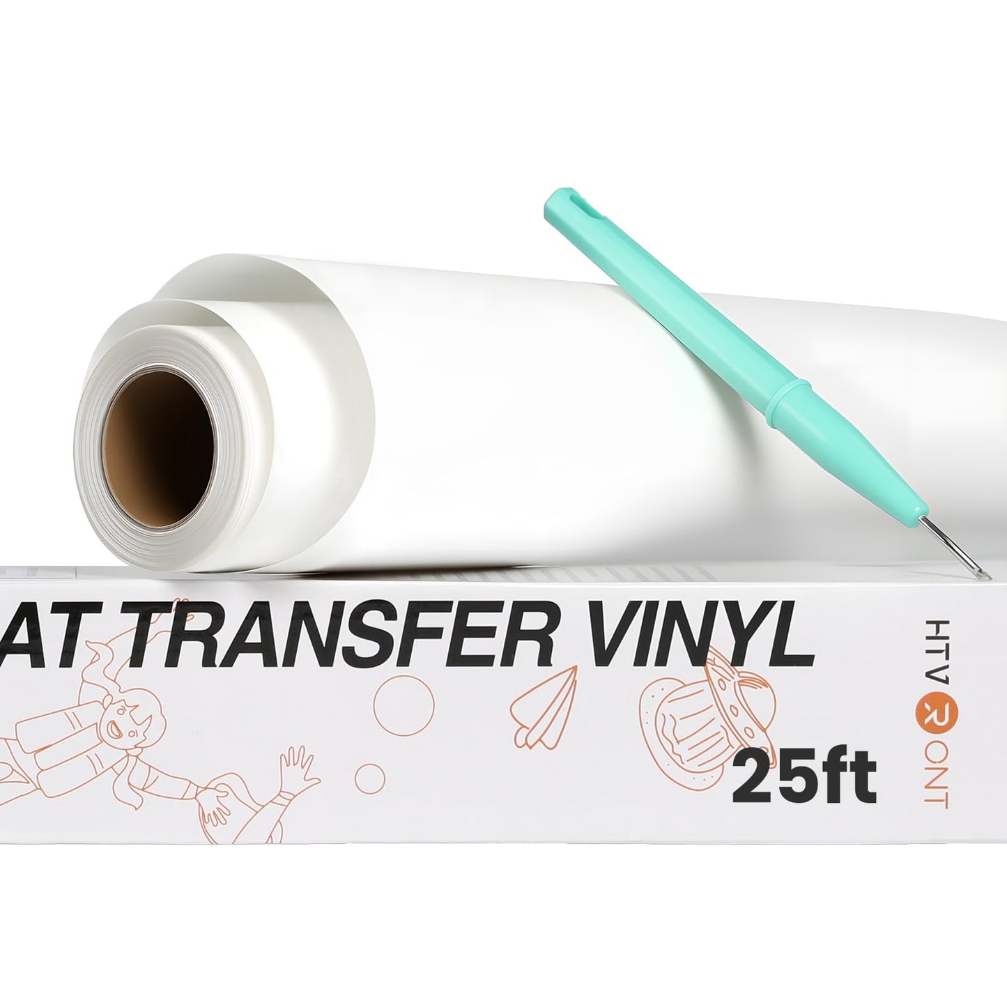HTVRONT HTV Roll Heat Transfer Vinyl - 12" x 25ft White Iron on Vinyl for T-Shirts, Easy to Weed & Transfer HTV Vinyl - Compatible with All Cutting Machine