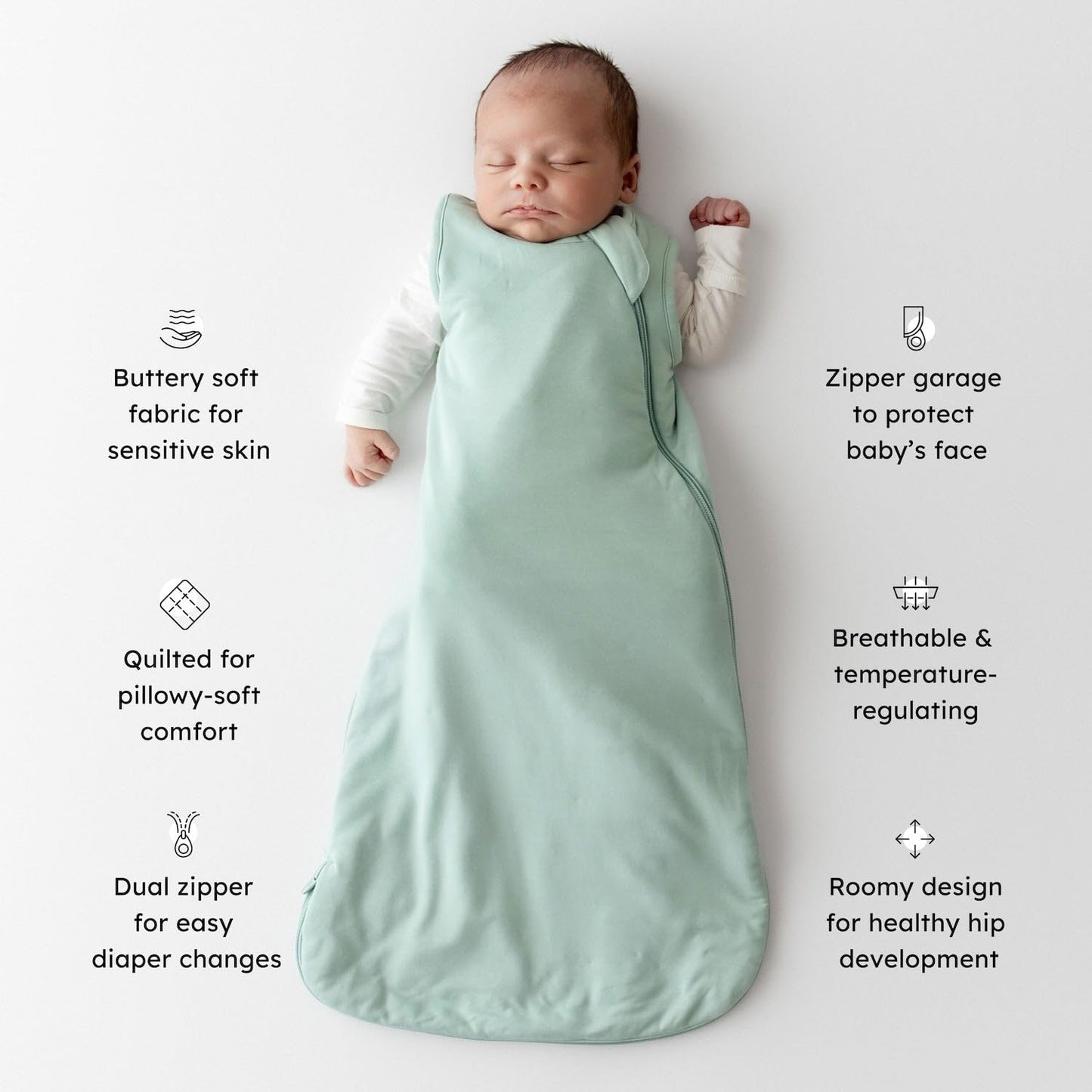 KYTE BABY Unisex Rayon Made From Bamboo Sleep Bag for Babies and Toddlers, 1.0 Tog (Small, Sage)