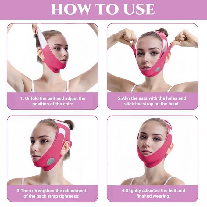 ROWMATE Graphene V-Line Mask Chin Up Mask V Shaped Face Mask Chin Strap for Sleeping,Jawline Shaper,Red,Small