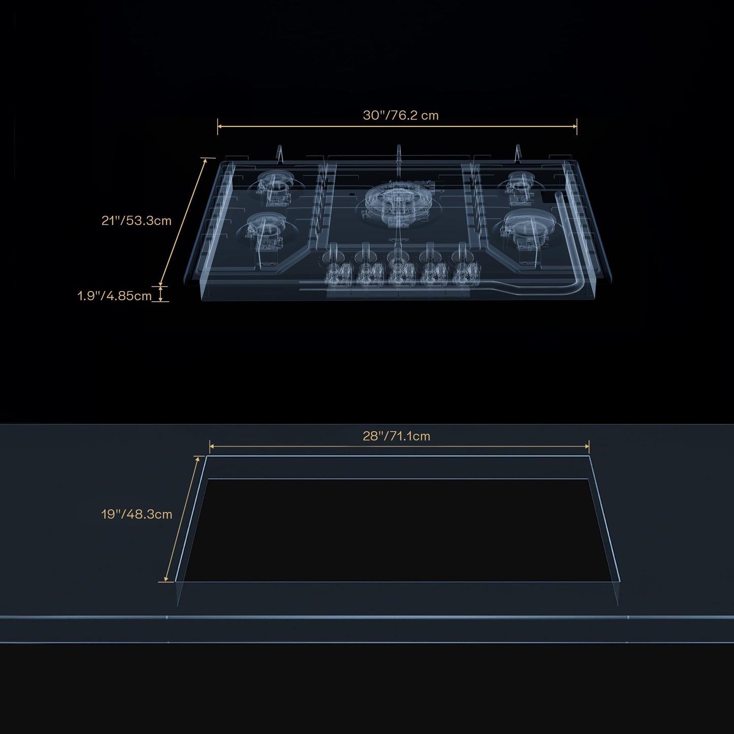 30 inch Gas Cooktop with 5 Sealed Burners, Stainless Steel Drop-in Stove Top, Dishwasher Safe Cast Iron Grates, NG/LPG Convertible, 38K BTU