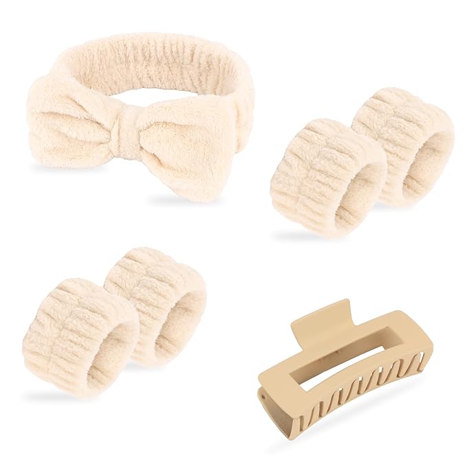 WHAVEL 6PCS Spa Headband and Wristband Set with Hair Clips - Get Ready Headbands Wrist Bands for Washing Face Skincare Headband Makeup Hair Band Trendy Stuff Hair Accessories for Women