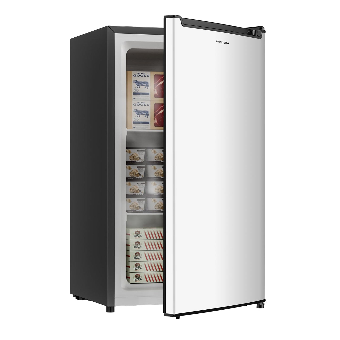 BANGSON 2.1 Cu.ft Upright Freezer, Compact Mini Freezer with Reversible Door, Adjustable Thermostat, Removable Shelves,Small Freezer for Dorm/Office/Apartment, Silver