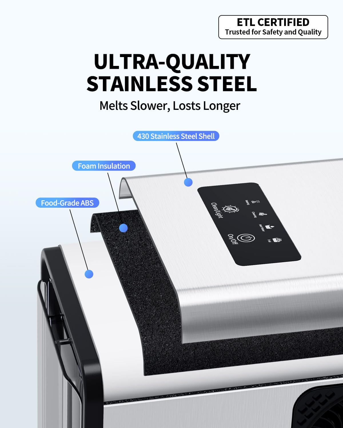 SenCre Nugget Ice Maker Countertop with Auto Water Refill, 42lbs/Day Stainless Steel Ice Machine with Pull-Out Drawer ＆ One-Click Self-Cleaning, Portable Ice Makers for Home/Kitchen/Office
