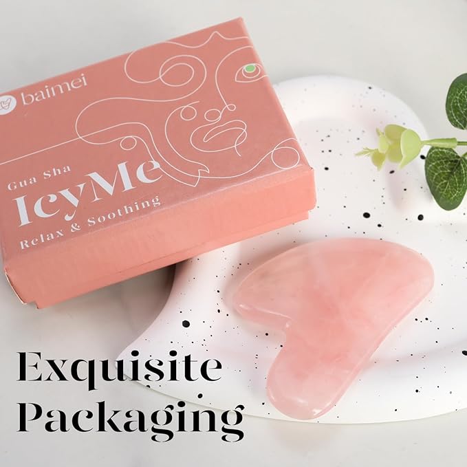 BAIMEI IcyMe Gua Sha Facial Tool for Self Care, Massage Tool for Face and Body, Relieve Tensions,Reduce Wrinkles and Redness, Skin Care Tools for Men Women - Rose Quartz