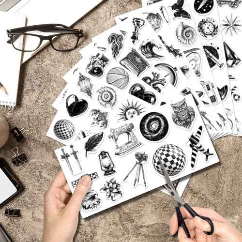 Vintage Science and Curiosity Stickers Pack 108Pcs Black White Retro Vinyl for Journals Laptops Scrapbooking DIY Crafts Students Thinkers Laptop Bike Wall