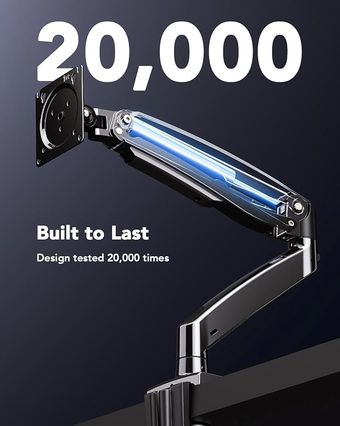 HUANUO Single Monitor Arm for 13-35 inch Screens,Ultrawide Computer Monitor Mount Holds 26.4lbs,Upgraded Adjustable Monitor Stand with USB,C-Clamp&Grommet Base,VESA 75x75/100x100mm(Black)