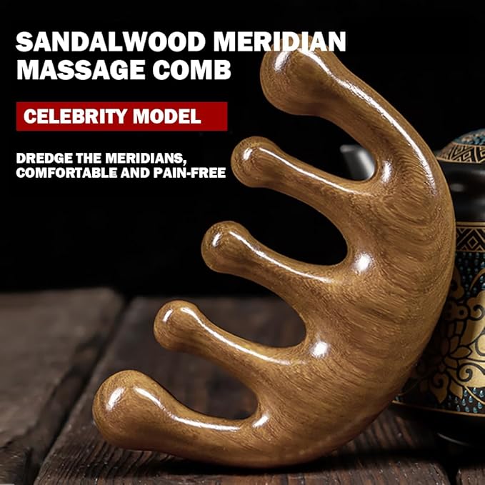 Wooden Scalp Massager - Handmade 100% Natural Green Sandalwood Wide Tooth Combs - Wood Massage Comb & Sandalwood Comb for Luxurious Hair Care