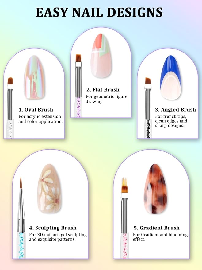 Nail Art Tools Set, Nail Stand for Press on Holder for Painting Nails, Nail Art Brushes and Dotting Tools, Nail Design Tools Supplies, Gel Polish and Builder Brush, French Tip Brush, Liner Brush