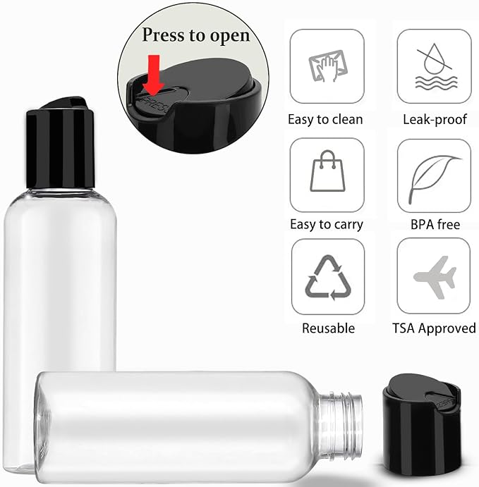 DNSEN 5 Pack 3.4 oz Travel Bottles for Toiletries TSA Approved Leakproof Plastic Empty Travel Size Bottles Containers with Labels