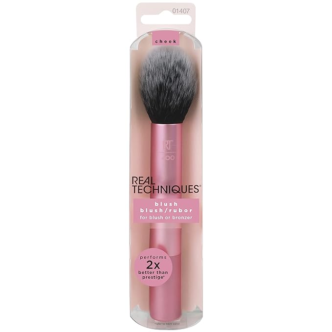 Real Techniques Ultra Plush Blush Makeup Brush, For Loose, Cream, or Pressed Blush, Rosy Glow Cheeks, Fluffy Powder Brush, Aluminum Ferrules, Synthetic Bristles, Vegan & Cruelty Free, 1 Count