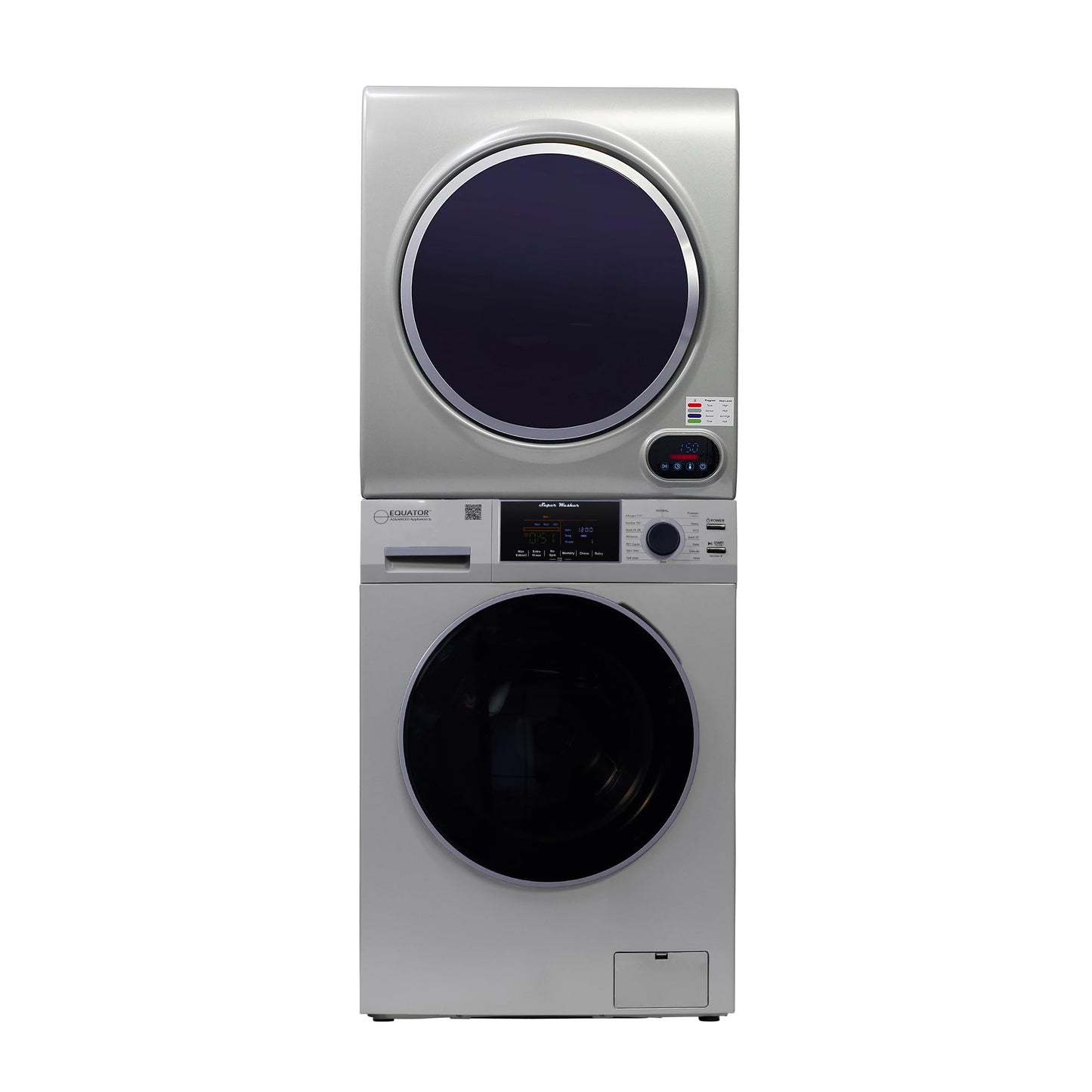 Equator Premium Stackable 15 Lbs Washer 1.62cf 110V+Vented Digi Dryer 3.5cf 110V in White