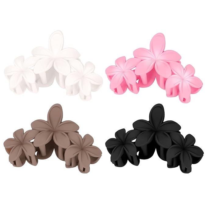Ondder 4 Pcs Flower Large Matte Non-Slip Claw Hair Clips for Women and Girls - Thick Hair Strong Hold Jaw Clips and Accessories