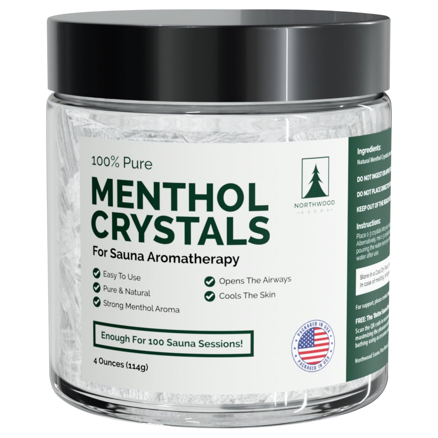 Northwood Sauna - Sauna Menthol Crystals - 100% Pure & Natural - Cooling Aromatherapy Scent & Ice Sensation - 4 Ounces