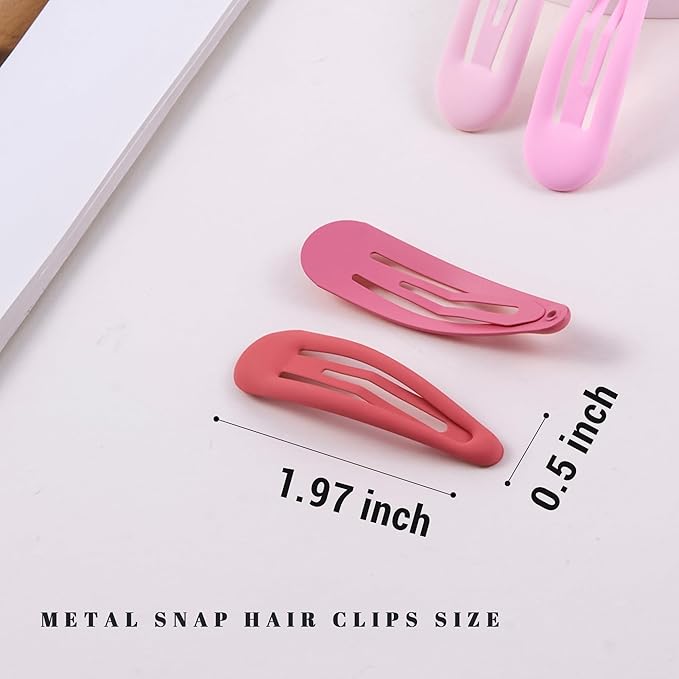 Small Hair Barrettes For Women No Slip Metal Snap Clips For Thin And Fine Hair,Matte Multiple Pink,20 PCS,1.97 x 0.5 Inch.