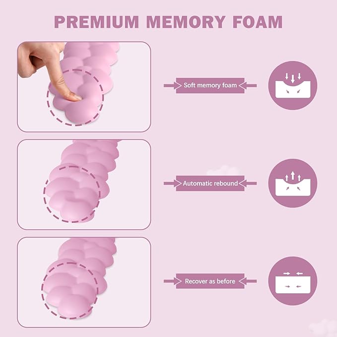 Cloud Keyboard Wrist Rest Pad Set, Enlarge PU Leather Memory Foam Cushion Support, Easy Typing Pain Relief, Mouse Rest Pad, Non-Slip Support for Home, Office, Pink