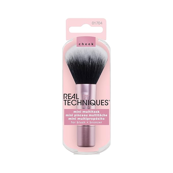 Real Techniques Mini Multitask Makeup Brush, For Blush, Bronzer & Powder, Face Brush with Custom-Cut Synthetic Bristles, For Loose & Pressed Powder, Travel Sized, Vegan & Cruelty-Free, 1 Count