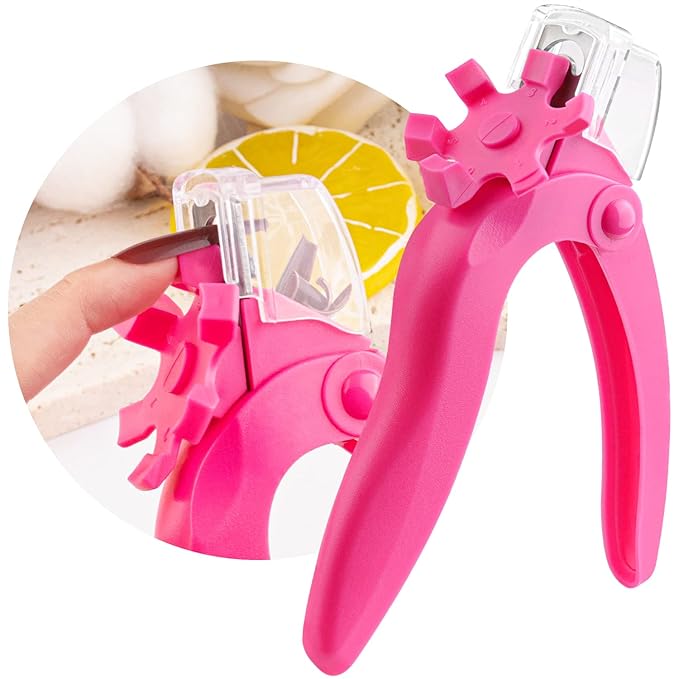 Hot Pink Acrylic Nail Clipper, Dial Clippers with Sizer, Adjustable Nail Tip Cutter with Length Measurement, Stainless Steel Acrylic Nail Tips Trimmer for Fake Nail Art Manicure Home DIY by GA&EN