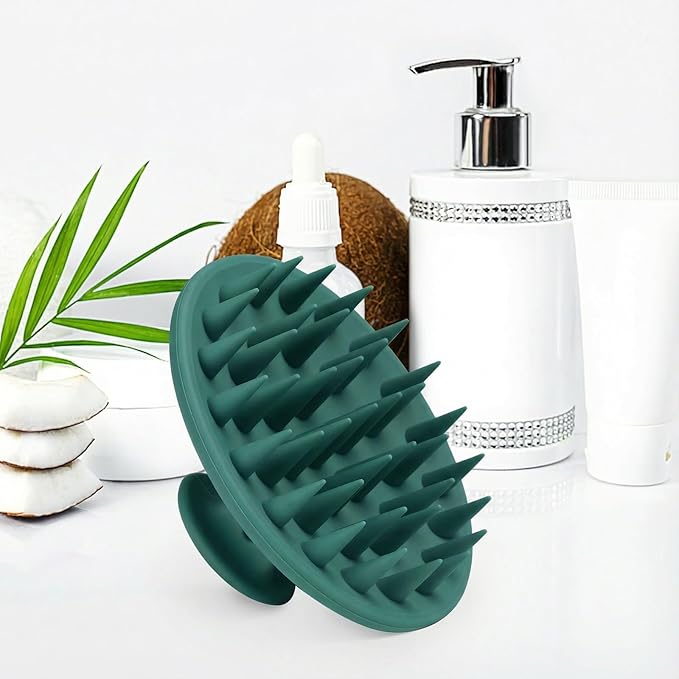 Silicone Scalp Massager Shampoo Brush, Scalp Brush for Hair Growth & Dandruff Removal, Hair Scrubber Scalp Stimulator Exfoliator Brush with Soft Bristles for Wet Dry Scalp Care (Dark Green)