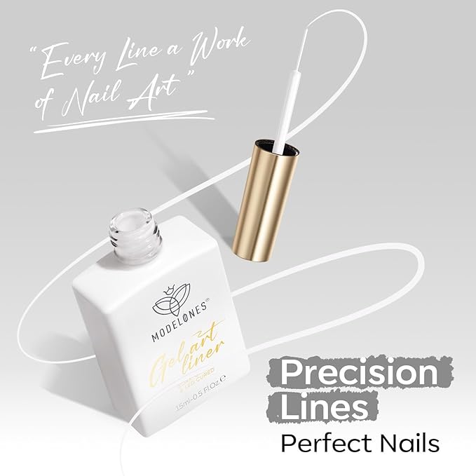 modelones White French Tip Liner Gel Polish, 15 ML Classic Color Nail Art Paint Swirl with Upgraded Fine Line Brush Soak Off U V DIY Home Salon Professional Manicure Design Gift for Women