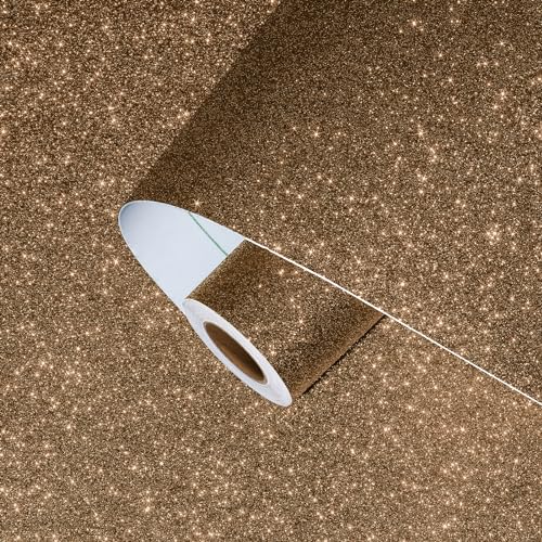 Brown Gold Glitter Wallpaper Stick and Peel Self Adhesive Glitter Wallpaper Rolls for Bedroom Accent Walls 11.8"X78.8" Gold Brown Sparkle Shimmer Contact Paper for Cabinets Room Decor