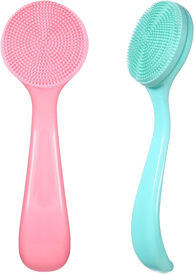 2 Pcs Silicone Manual Facial Cleansing Brush Soft Face Scrubber Exfoliating Brush Waterproof Face Cleaning Scrubber Exfoliator Cleanser for Blackheads Makeup Residues Removal(Pink, Blue)