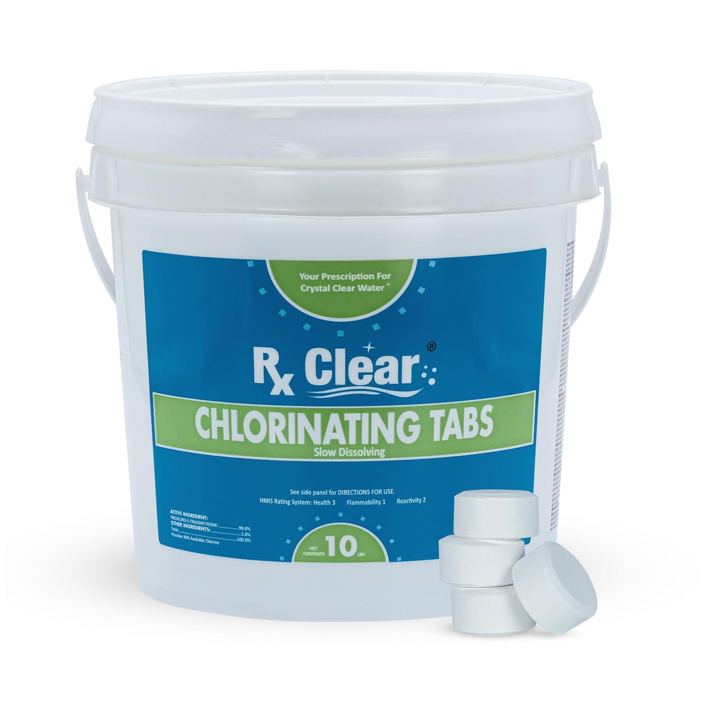 Rx Clear 1" Inch Chlorine Tabs | 10 Pounds | Use Tablets as Bactericide, Algaecide, & Disinfectant in Swimming Pools | Stabilized, Long Lasting, Slow Dissolving, & UV Protected