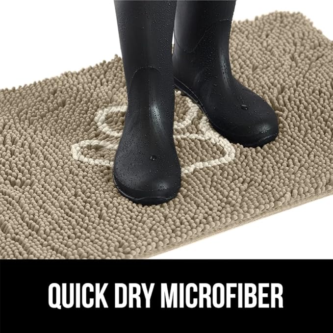 GORILLA GRIP SoakSTOPPER Dog Door Mat, 35x24 Machine Washable Rug Absorbent Doormat Captures Moisture Mud Dirt, Quick Dry Soft Chenille Entryway Rugs Indoor Entrance Mats for Dog Paws, Paw Beige Ivory