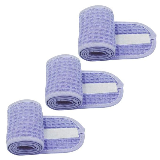 (3 Pack Adjustable Makeup Headband with Magic Tape Natural Terry Waffle Sweat-Absorbent Spa Shower Wrap Yoga Sports Hairband (Purple))