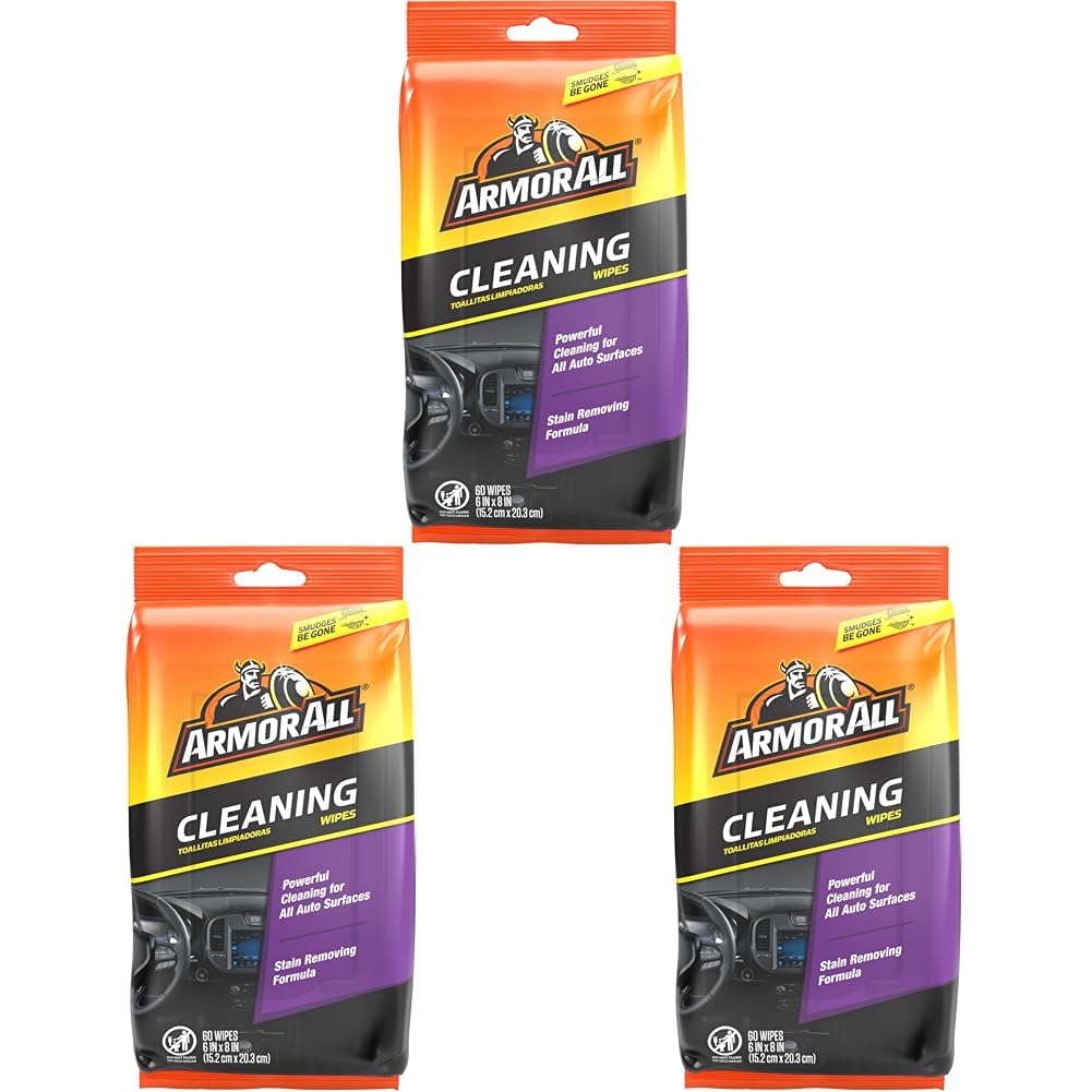 Armor All Car Interior Cleaner Wipes, Interior Cleaning Wipes for Cars, Trucks, Motorcycles, 60 Each (Pack of 3)