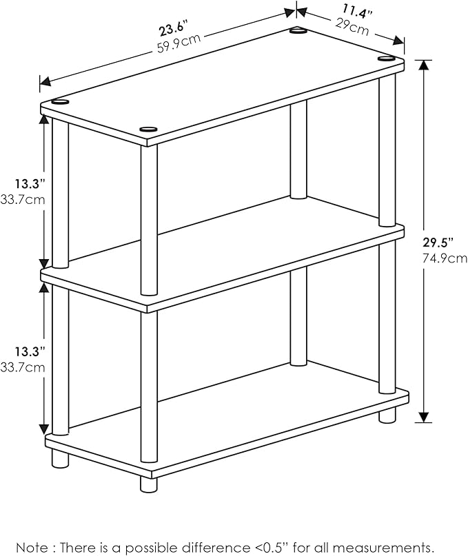 Furinno TURN-N-TUBE Storage Shelves, 3-Tier Book Shelf, Corner Shelf, Toolless Open Shelves, for Organization and Storage, Living Room, Garage, Home Office, Columbia Walnut