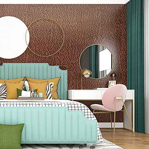 FunStick Brown Wallpaper Peel and Stick Modern Faux Leather Contact Paper Self Adhesive Crocodile Brown Wallpaper Stick and Peel Waterproof Leather Wall Paper for Bedroom Bathroom Shelves 15.8"x78.8"