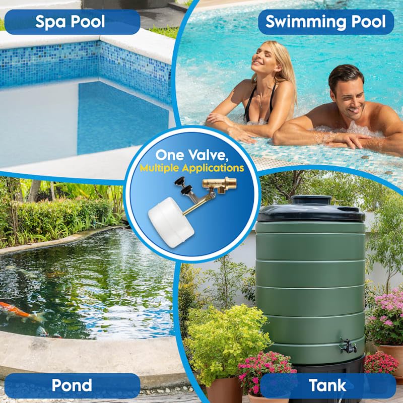 Float Tec Letro Pentair T26 EZ Adjustment Brass Float Valve 3/8" NPT Male Threads 3" Arm Autofill, Pool & Spa Water Filler Leveler, Fits 6" Canister