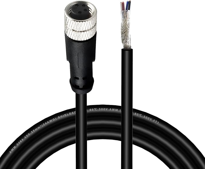 Lonlonty M8 Cable 4 Pin 6.5Ft/2M Female A Coding Circular Connector Cable Shielded IP67 Waterproof Single End A Code