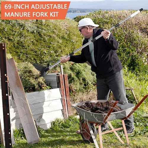 Manure Fork, Manure Fork Replacement Head ? Heavy Plastic Horse Manure Fork with 69 Inch Spliced Extension Rod, Long Handle Fork for Hay, Compost, Barn, Horse Stable & Gardening£¨Black£©