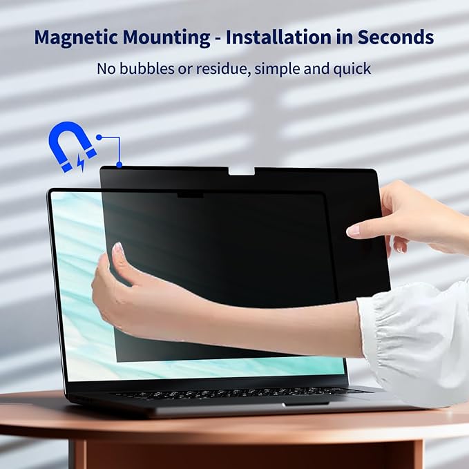 Magnetic Laptop Privacy Screen 14 Inch 16:10, Removable Matte Anti Glare Blue Light Filter - Computer Privacy Shield Not for 14" 16:9 Laptop