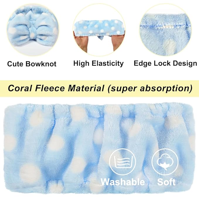 Shintop Sweet Super Soft Caroset Polka Dots Wash Cosmetic Headband Hairlace (Light Blue Polka dots)